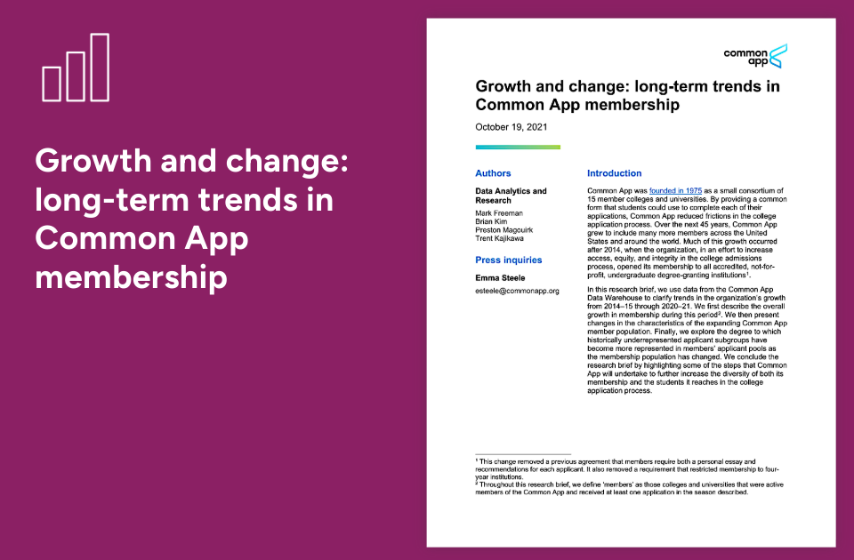 Cover page, long term trends in Common App membership.