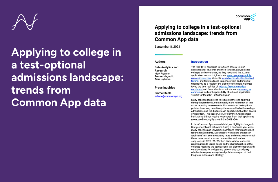 Cover page, brief on test-optional admissions.