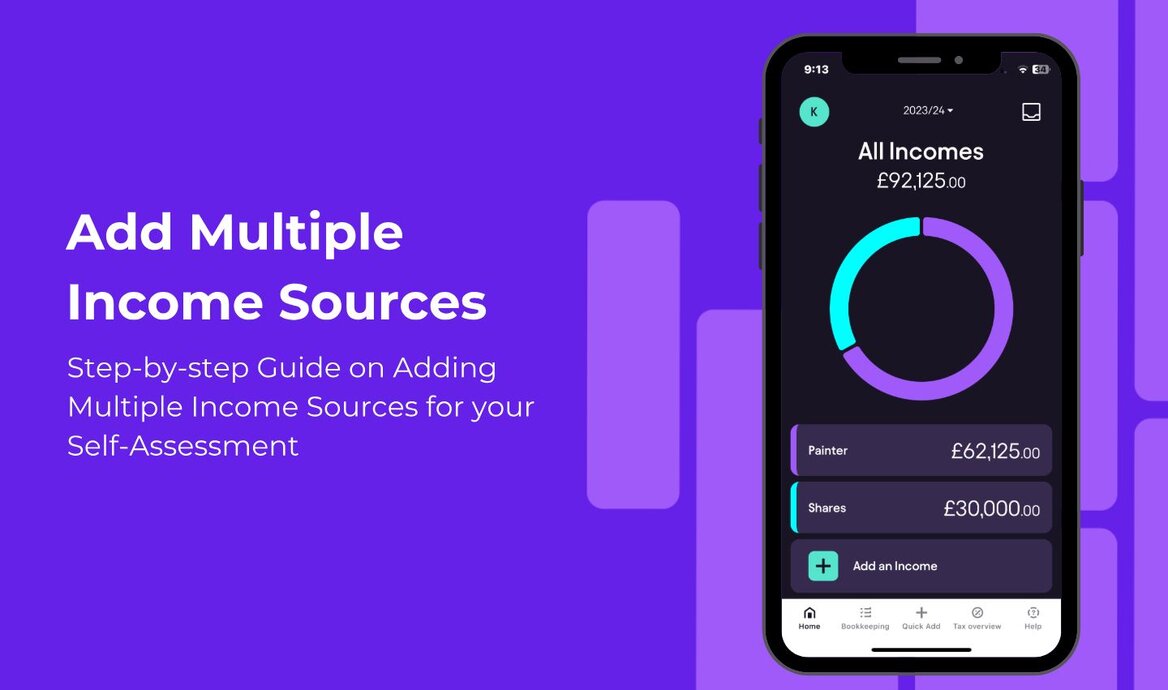Pie self-assessment software showing multiple income sources on the app dashboard