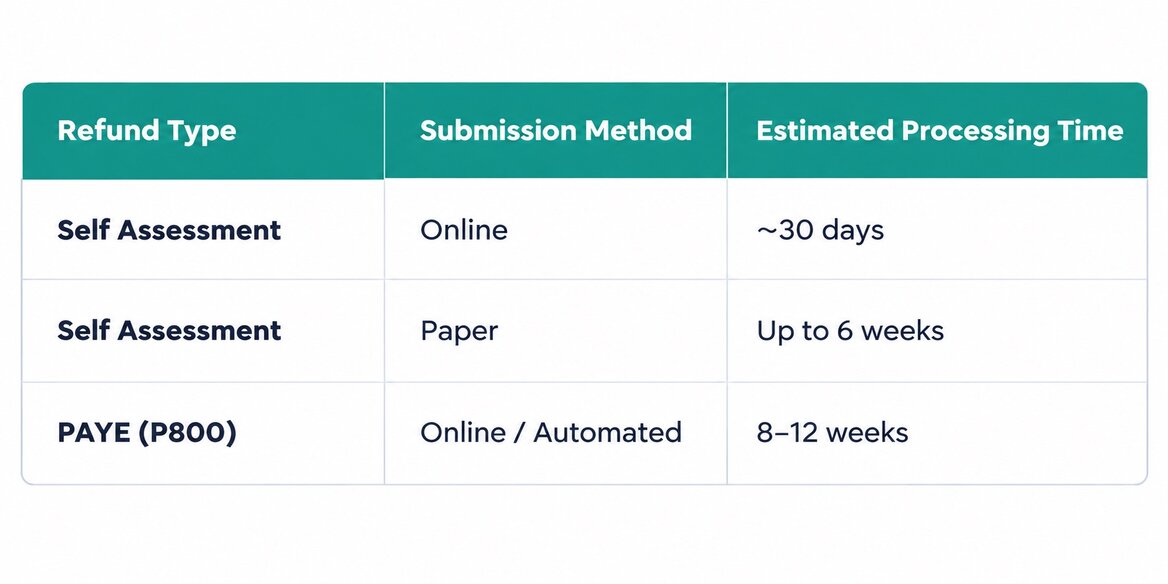 HMRC tax refund estimated processing times breakdown