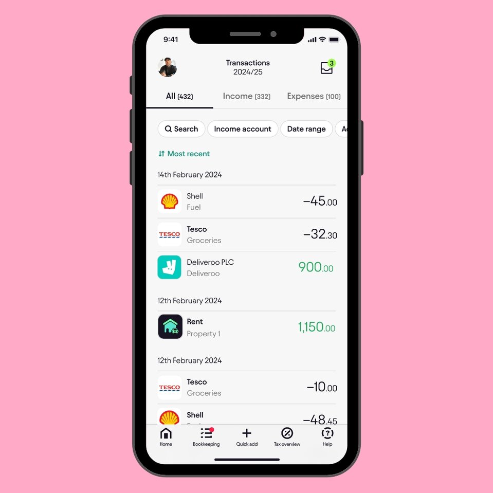 Home Screen on Pie app showing Income 