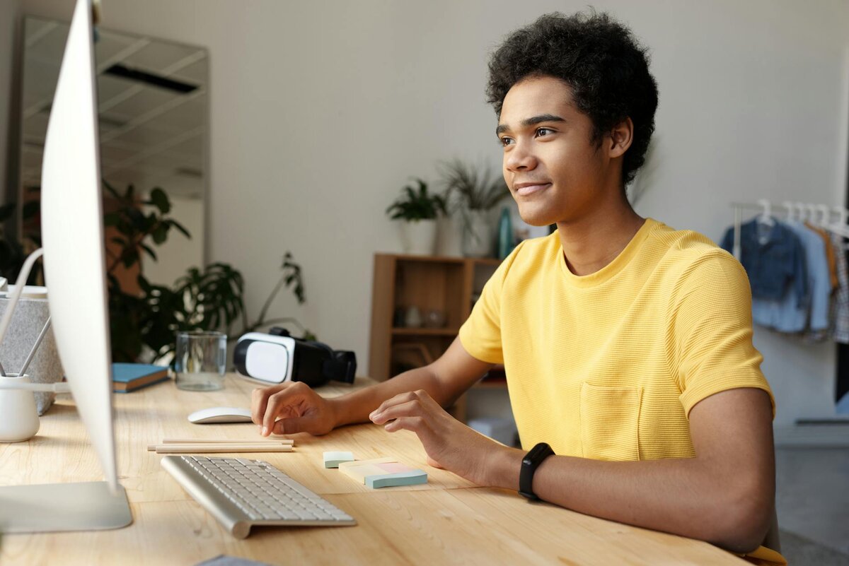 man on computer
