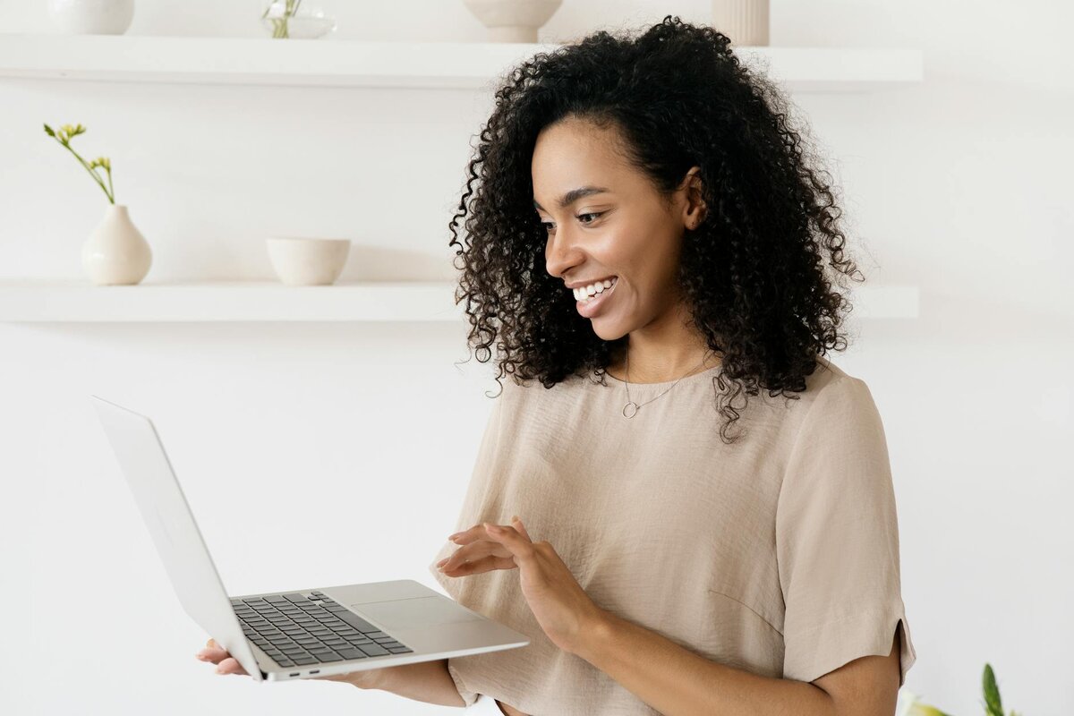 Happy lady with laptop