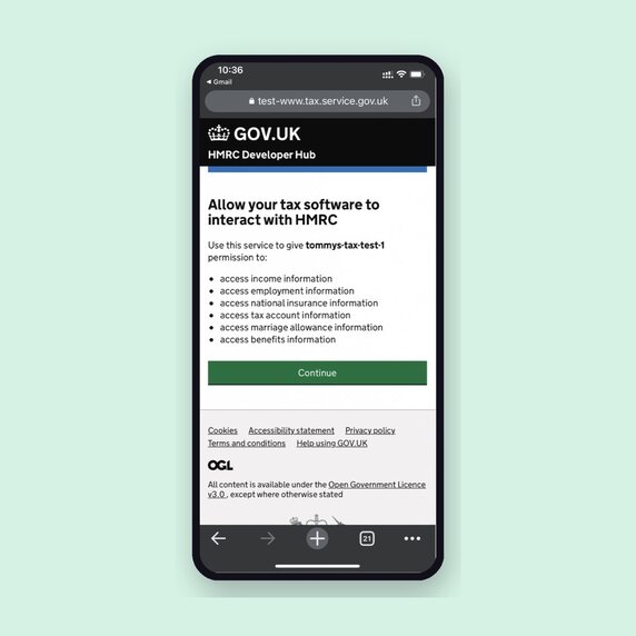 GOV.UK HMRC screen asking users to allow their tax software to interact with HMRC