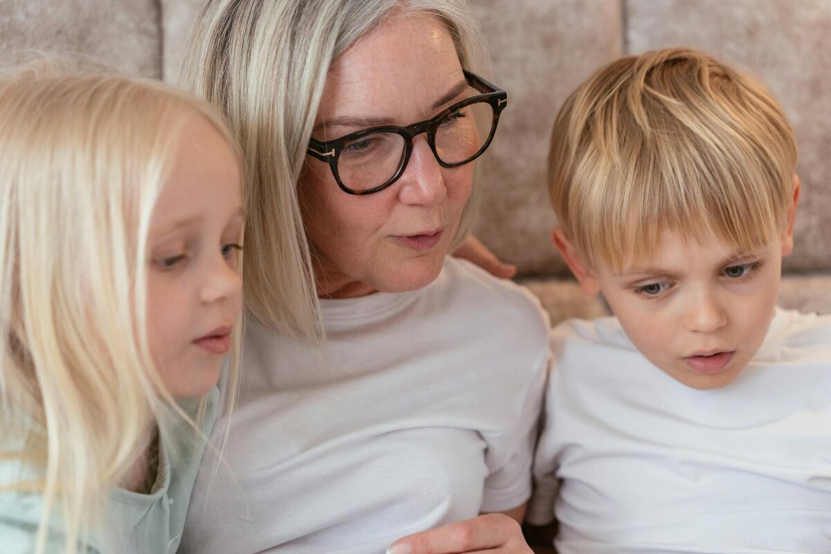 woman with two grand children
