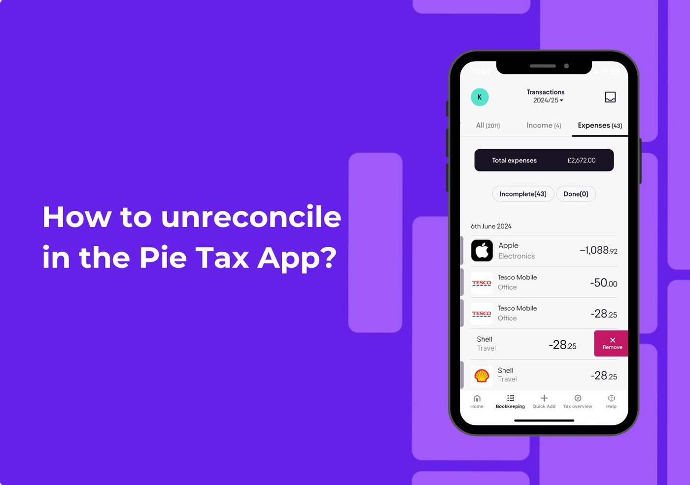 How to unreconcile in the Pie Tax App?