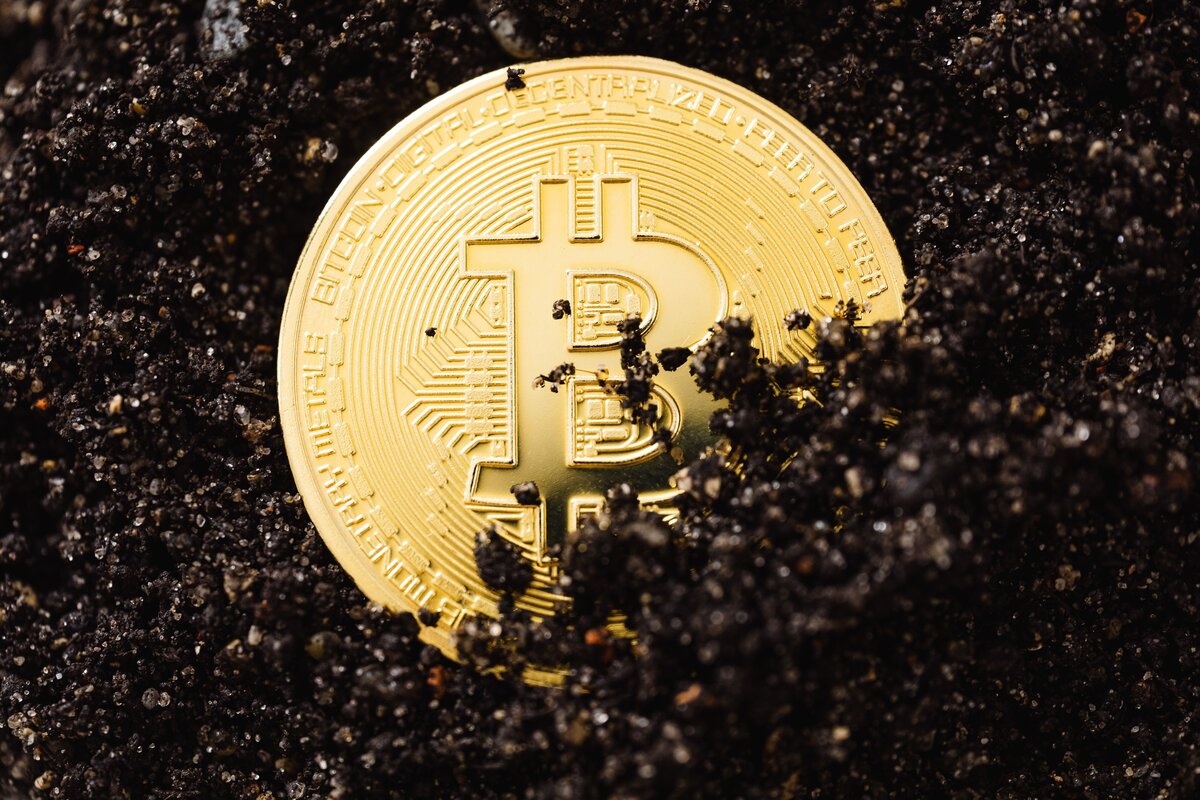 Crypto  bitcoin under a pile of dirt