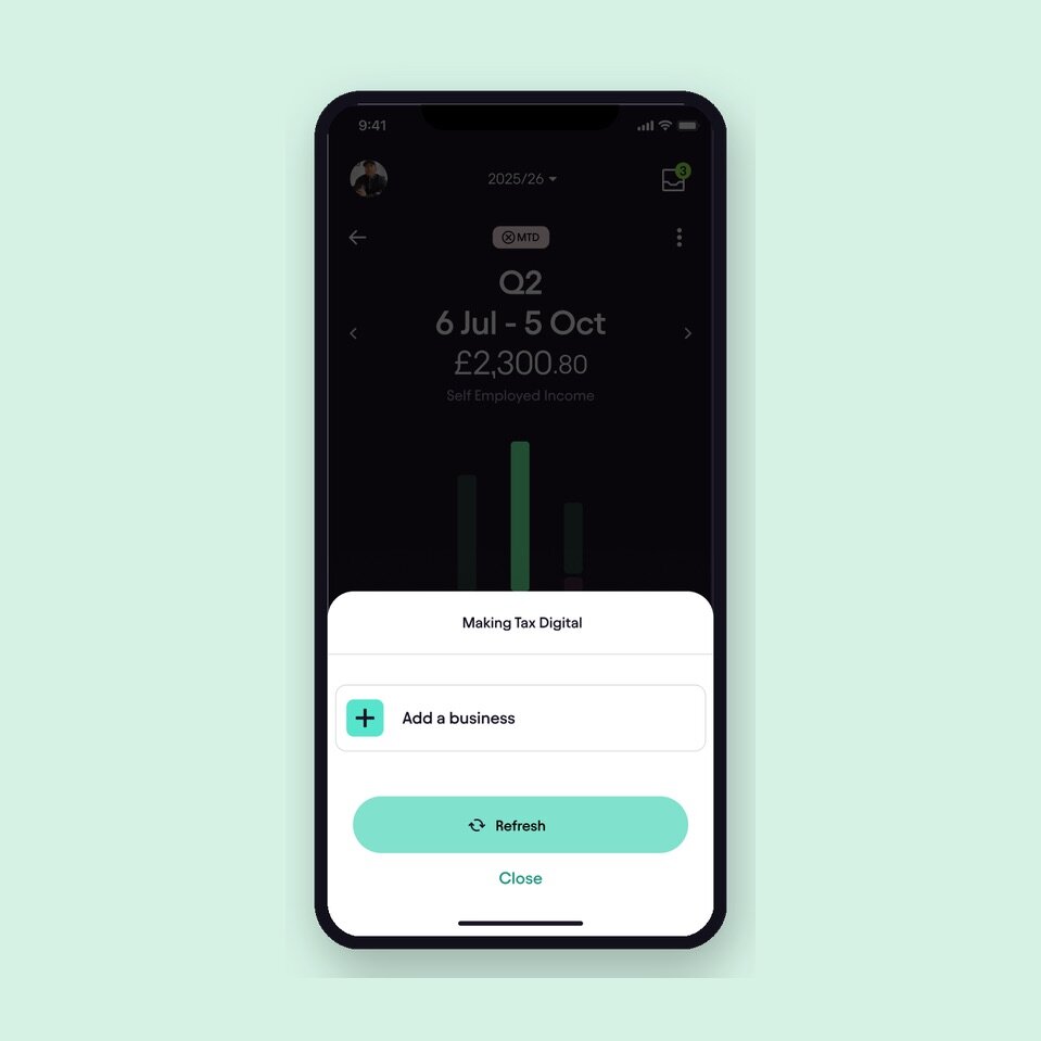 Making Tax Digital panel in the Pie app with the "Add a business" option