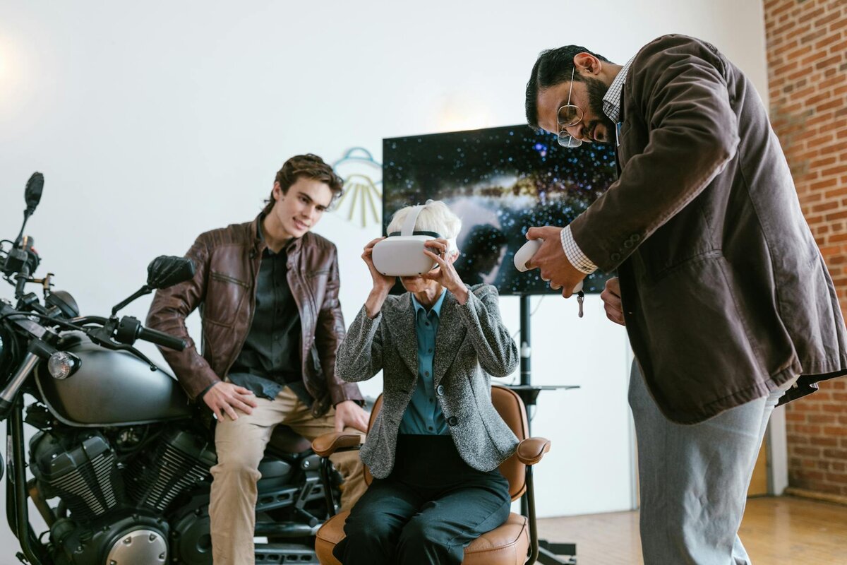 Men trying out a gadget 