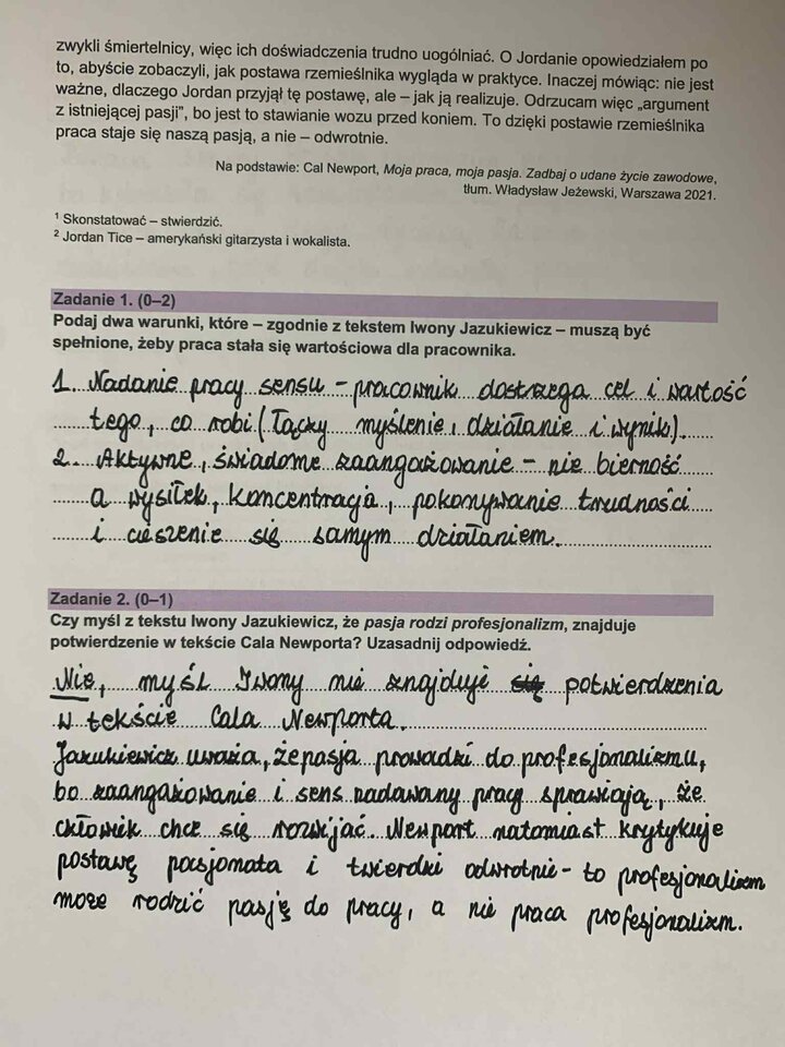 Fragment arkusza egzaminacyjnego z języka polskiego – zadanie na czytanie ze zrozumieniem.