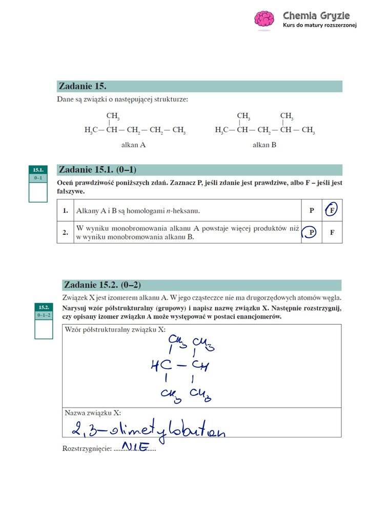 Matura Próbna Chemia Operon 2025 - zadanie 15 rozwiązanie