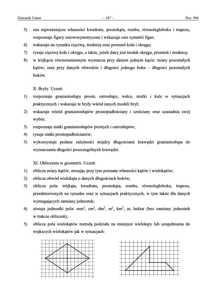 estawienie wymagań edukacyjnych z matematyki do egzaminu ósmoklasisty, podzielone na działy: liczby, wyrażenia algebraiczne, geometria i statystyka.