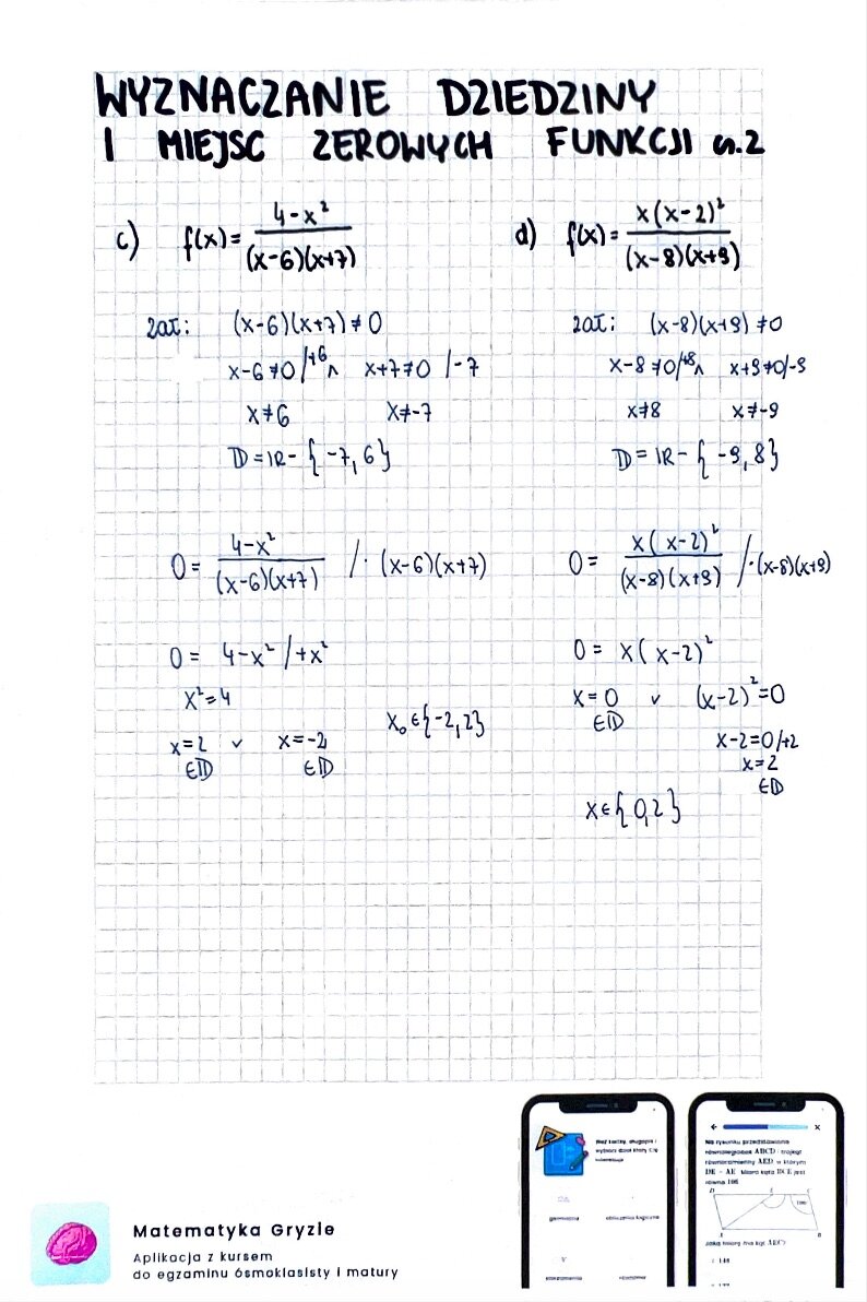 Wyznaczanie dziedziny i miejsc zerowych funkcji zadania z rozwiązaniami cz. 2 pdf
