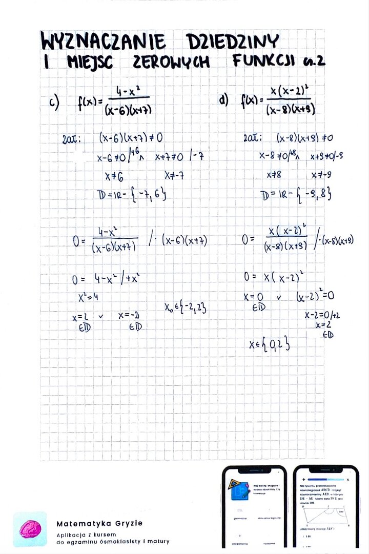 Wyznaczanie dziedziny i miejsc zerowych funkcji zadania z rozwiązaniami cz. 2 pdf