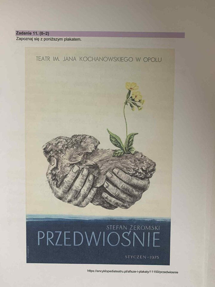 Fragment arkusza egzaminacyjnego z języka polskiego – okładka do interpretacji.