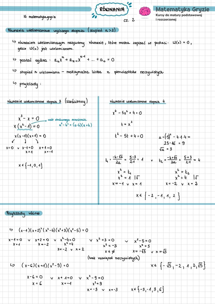 Notatka równania cz. 2; Równania wielomianowe