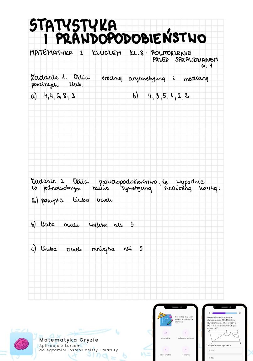 Zadania na sprawdzian matematyka z kluczem klasa 8 - statystyka i prawdopodobieństwo