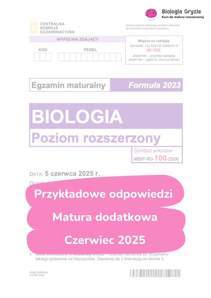 Fragment arkusza maturalnego z biologii - przykładowe odpowiedzi do zadań.