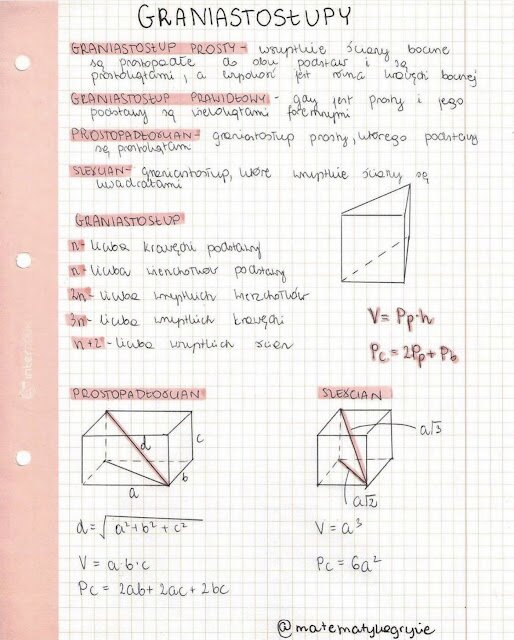 notatki do matury z matematyki - graniastosłupy