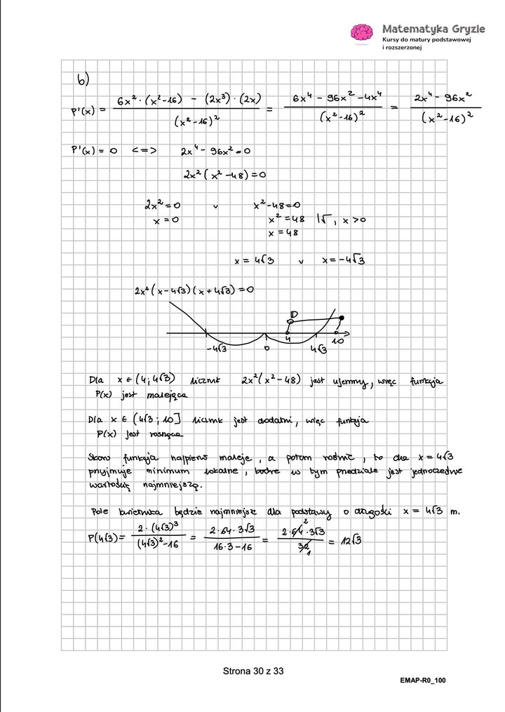 Rozwiązania do arkusza maturalnego z matematyki rozszerzonej Maj 2026 - schemat rozwiązania zadania otwartego.