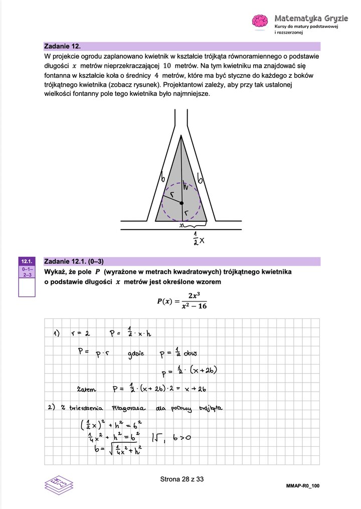 Rozwiązania do arkusza maturalnego z matematyki rozszerzonej Maj 2026 - schemat rozwiązania zadania otwartego.