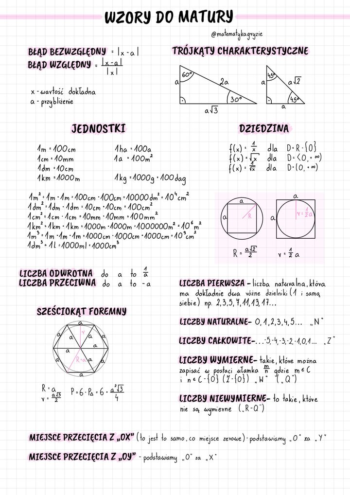 Wzory dla uczniów szkół średnich - wzory ogólne 