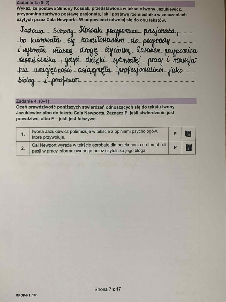 Fragment arkusza egzaminacyjnego z języka polskiego – zadanie na czytanie ze zrozumieniem.