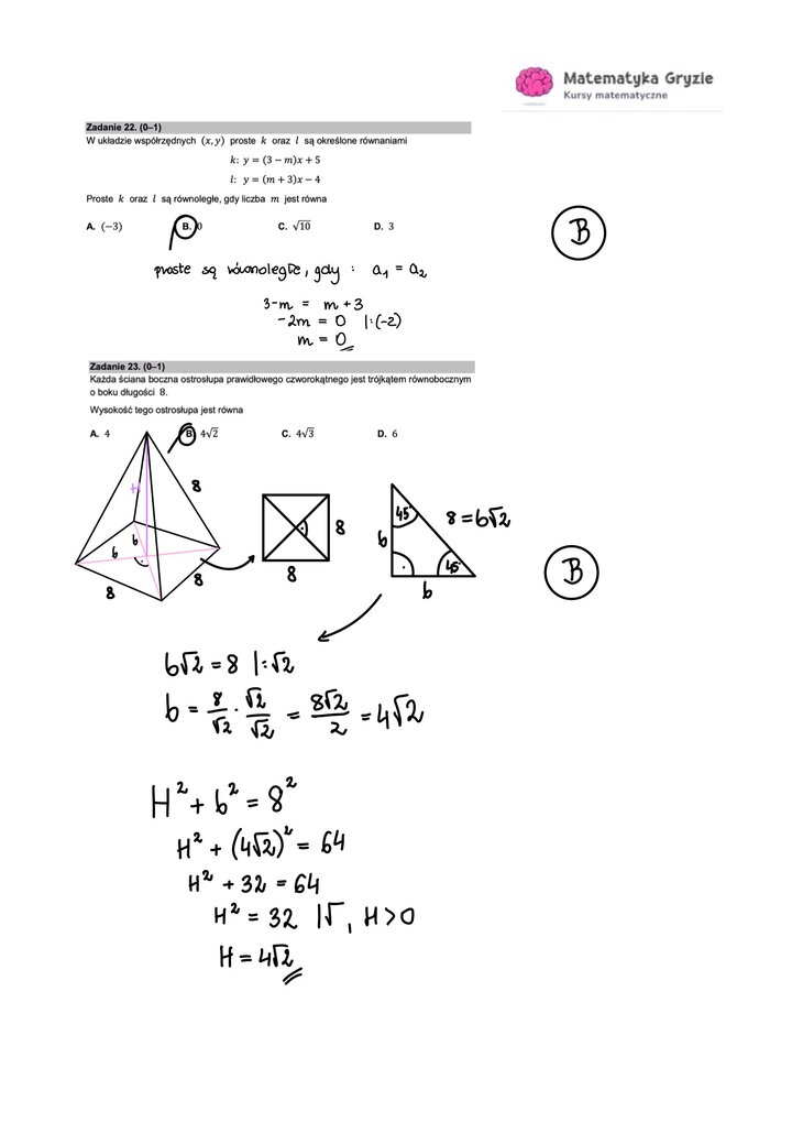 Zadania z matematyki dotyczące zależności prostych oraz użycie wzorów ze stereometrii. 