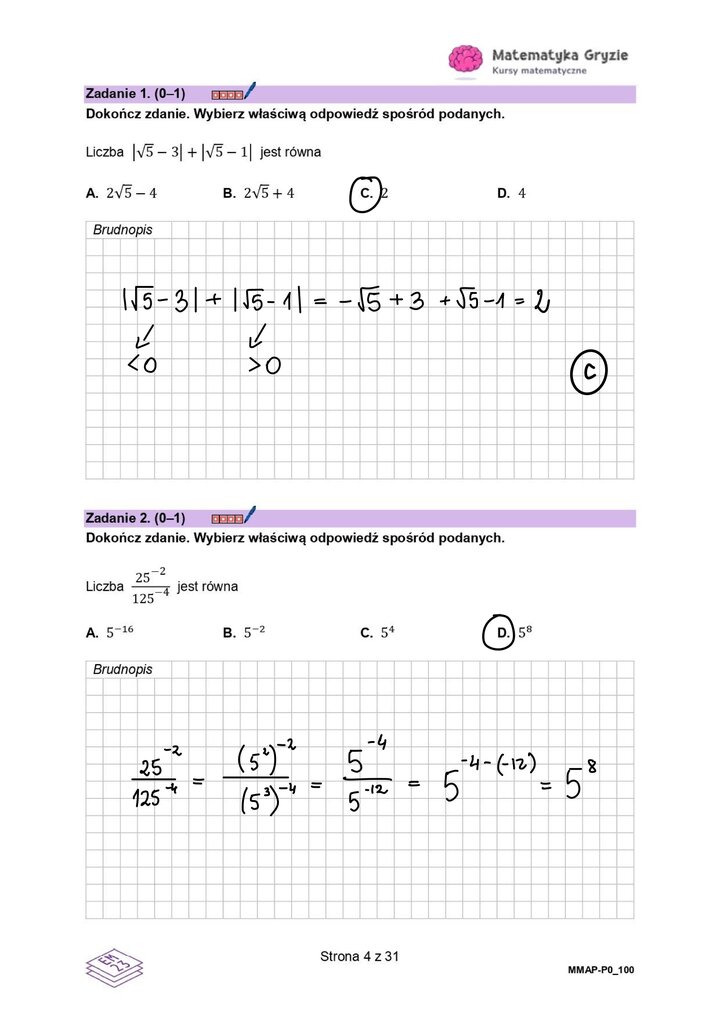 Zadanie z matematyki z wartością bezwzględną i własnościami potęg.