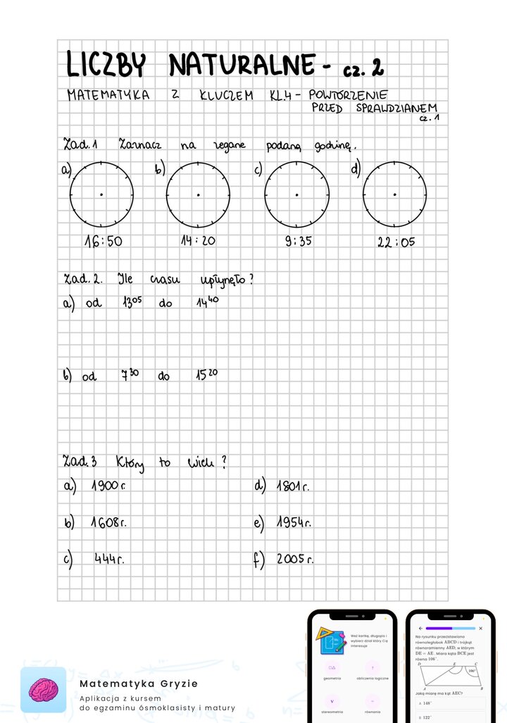 Zadania na sprawdzian matematyka z kluczem klasa 4 - liczby naturalne cz.2