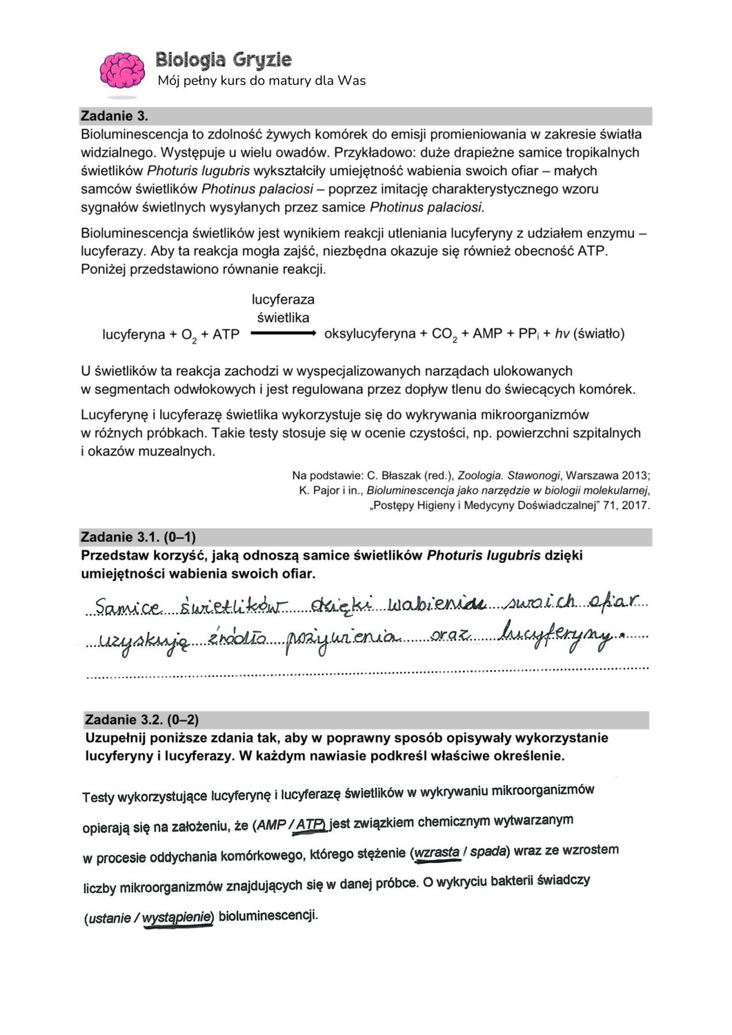 zadanie 3.1 3.2 matura CKE biologia formuła 2015