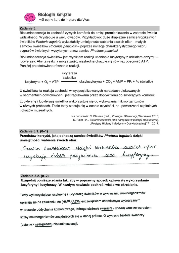 zadanie 3.1 3.2 matura CKE biologia formuła 2015