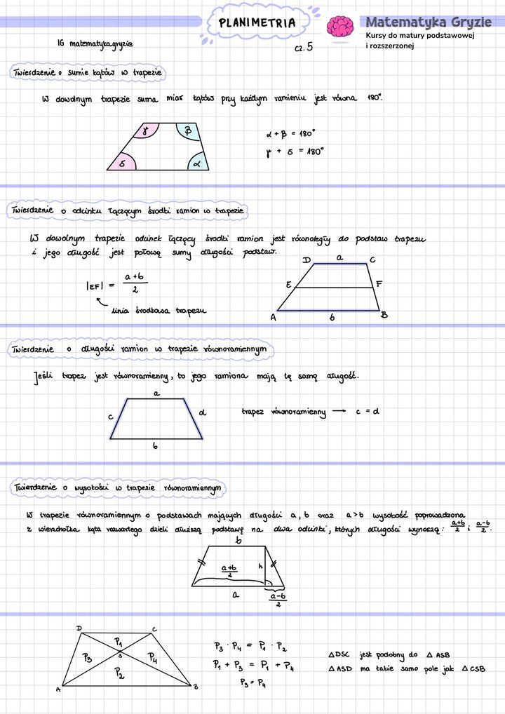 Notatka z planimetrii najważniejsze informacje i wzory do matury z matematyki.