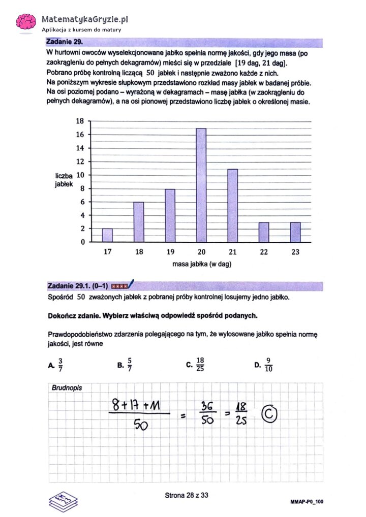Fragment arkusza maturalnego z matematyki podstawowej - problem wymagający obliczeń na podstawie podanych danych.