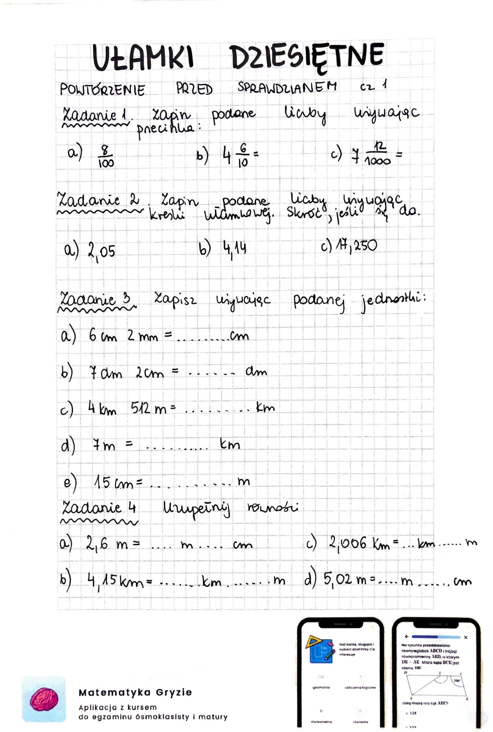 ułamki dziesiętne sprawdzian pdf