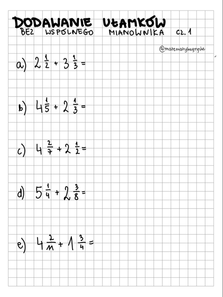 Dodawanie ułamków bez wspólnego mianownika