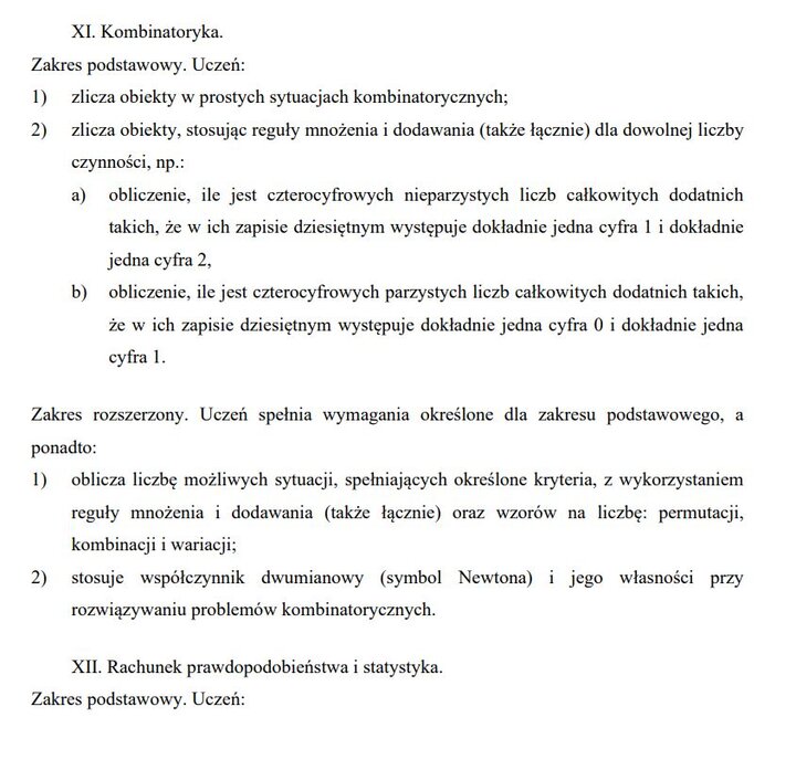 Wymagania edukacyjne na egzamin maturalny z matematyki - zagadnienia z działów.