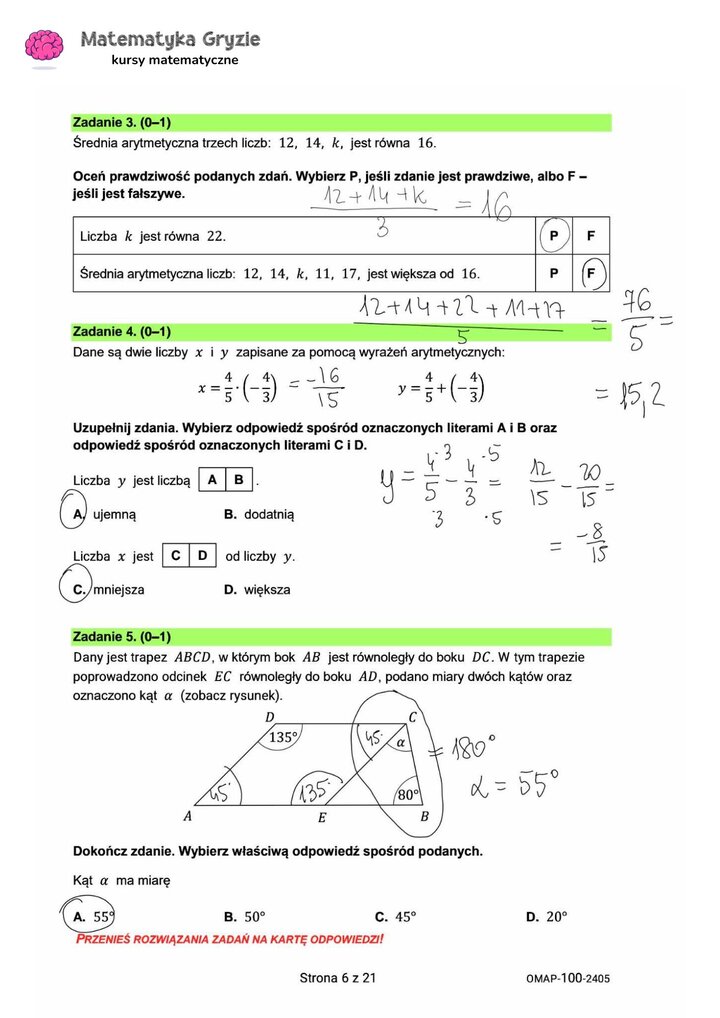 zadanie 3, 4, 5 egzamin ósmoklasisty CKE matematyka