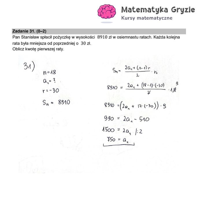 Fragment arkusza maturalnego z matematyki podstawowej - zadanie tekstowe, obliczania logiczne.