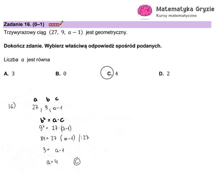 Fragment arkusza maturalnego z matematyki – zadania zamknięte z ciągów 