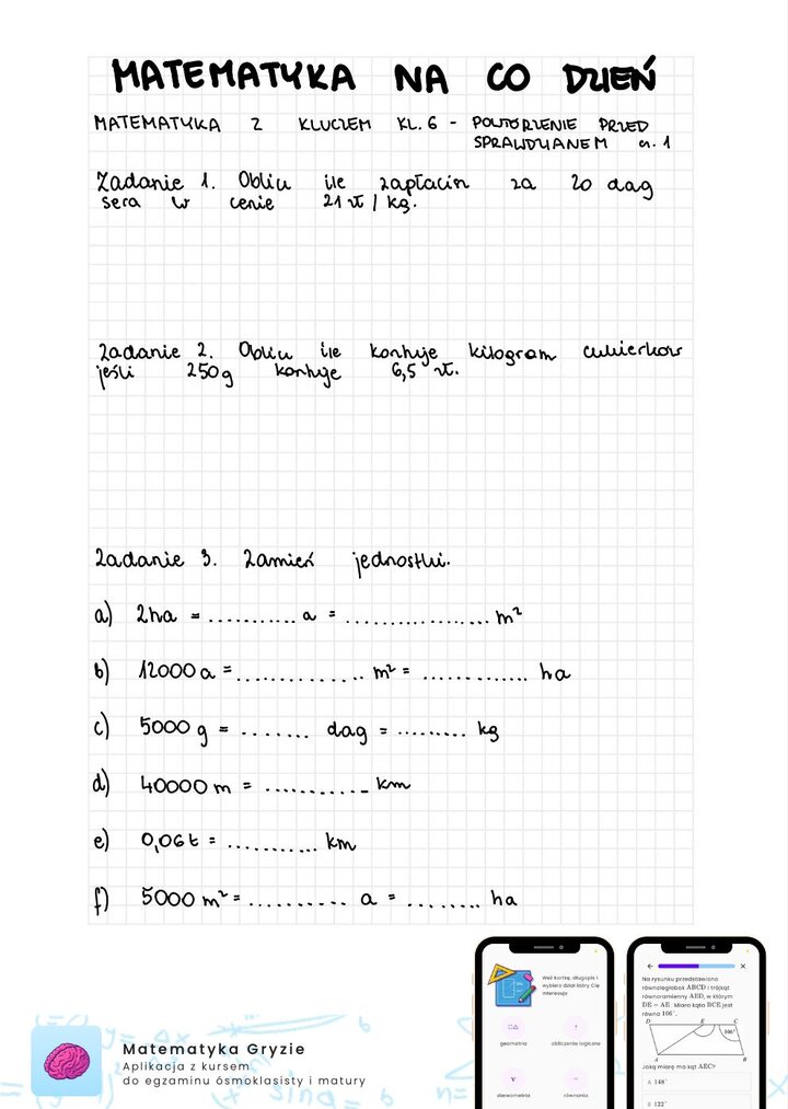 Zadania na sprawdzian matematyka z kluczem klasa 6 - matematyka na co dzień