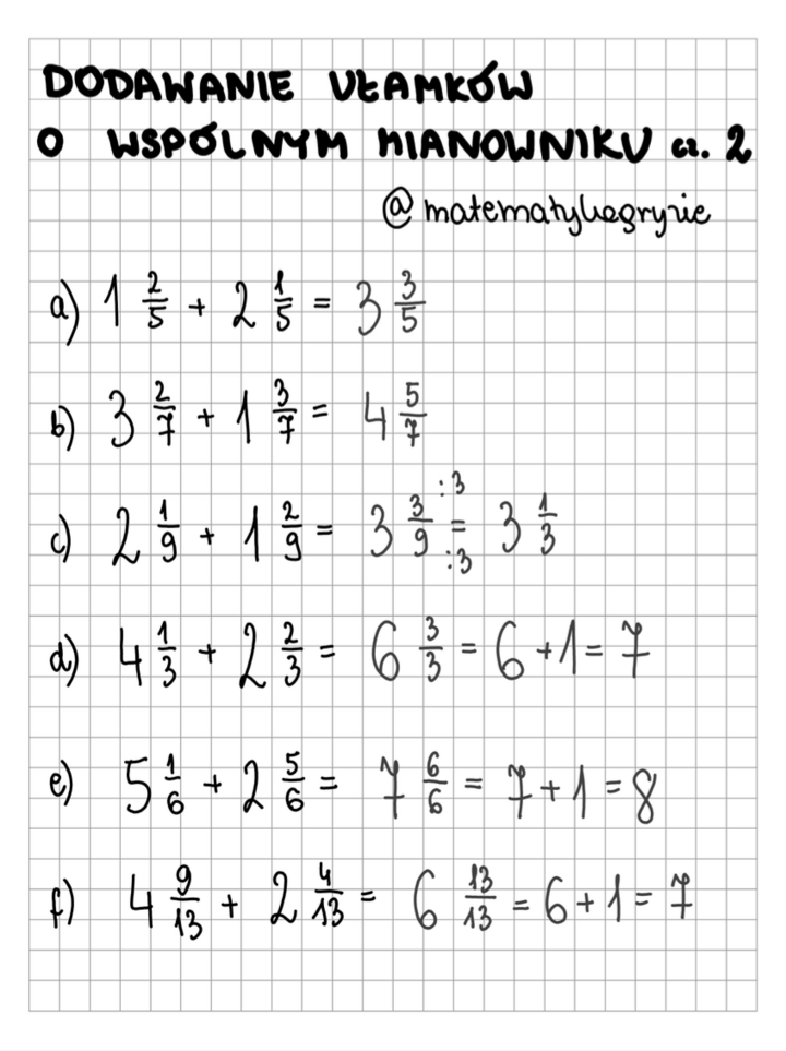 Dodawanie ułamków o wspólnym mianowniku