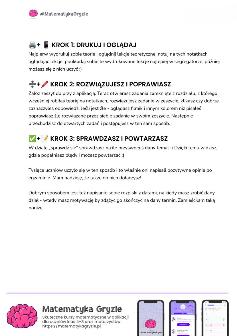 Planer nauki do matury podstawowej z matematyki