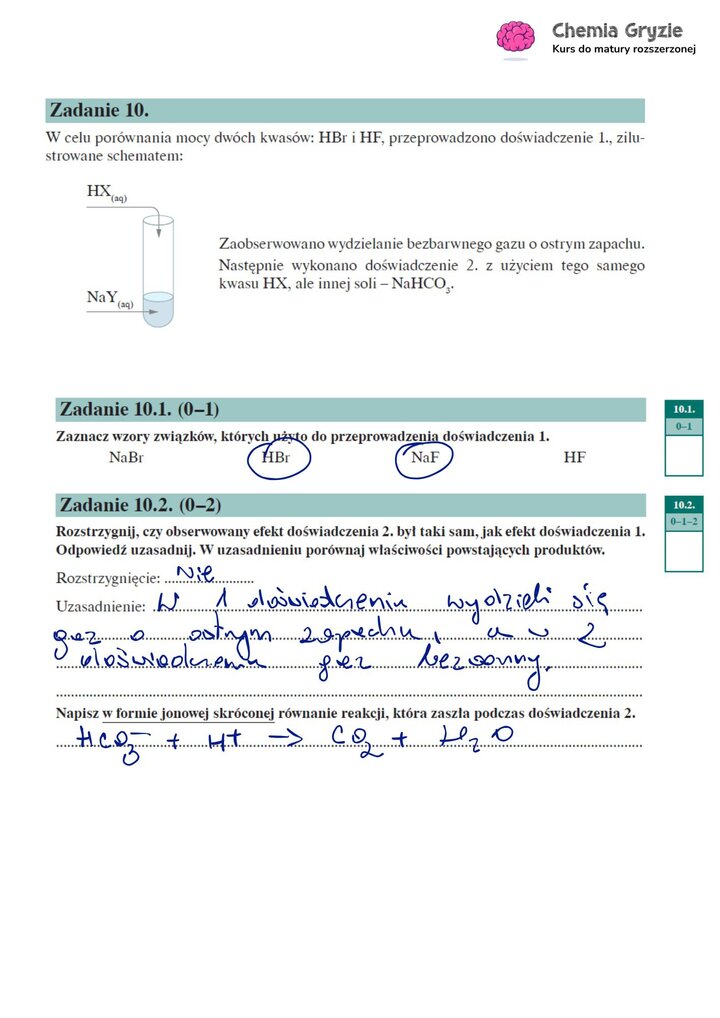 Matura Próbna Chemia Operon 2025 - zadanie 10 rozwiązanie