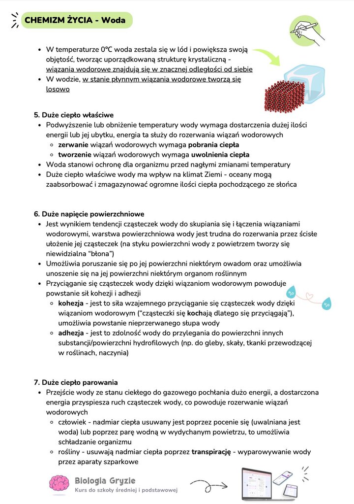 Duże ciepło właściwe napięcie powierzchniowe kohezja adhezja duże ciepło parowania rola wody w termoregulacji organizmów