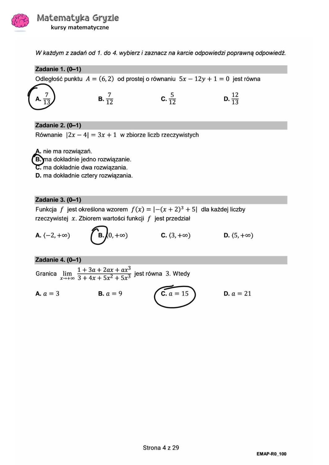 zadanie 1, 2, 3, 4 matura CKE matematyka formuła 2015