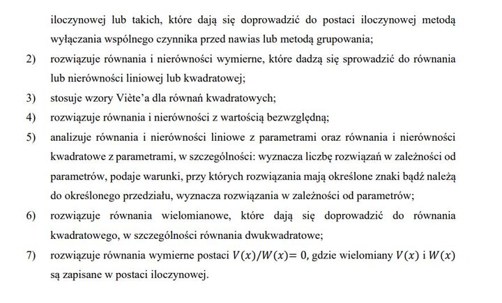 Wymagania edukacyjne na egzamin maturalny z matematyki - zagadnienia z działów.
