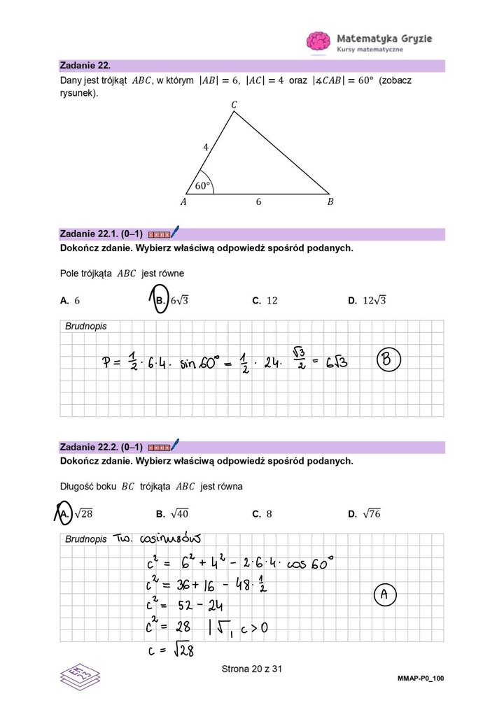 Zadanie z matematyki na podstawie rysunku przedstawiającego trójkąt. 
