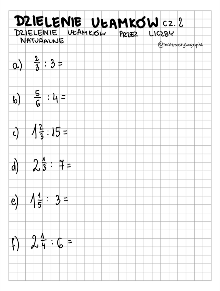 Dzielenie ułamków przez liczby naturalne