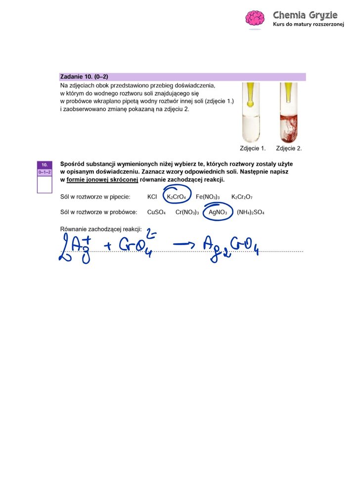 Arkusz maturalny z chemii rozszerzonej 2026. Rozwiązania zadań maturalnych z równaniami zachodzących reakcji.